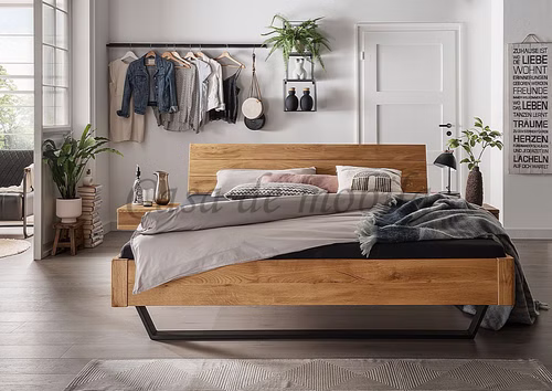 Schwebebett DOINA 2 Wildeiche massiv geölt Metallkufen Massivholz doppelbett mit metallkufen Doina Eiche massiv natur geölt casademobila Goslar