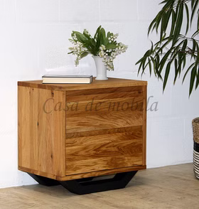Nachtkommode Metallbeine 50x35x50cm WOODSTOCK Wildeiche geölt Nachtschrank auf Metallkufen Rustikal Wildeiche massiv im Industrie-Look von casademobila Goslar