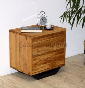 Nachtkommode Metallbeine 50x35x50cm WOODSTOCK Wildeiche geölt Nachtkommode auf Metallkufen Rustikal Wildeiche massiv im Industrie-Look von casademobila Goslar