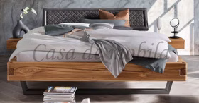 Doppelbett mit metallbeine 180x200 cm Wildeiche massiv geölt kopfteil polster casa de mobila Woodstock 820 