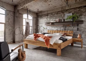 Balkenbett ecken gezahnt 200x200 cm Wildeiche massiv natur geölt Baumkante 820 Woodstock casa de mobila Goslar