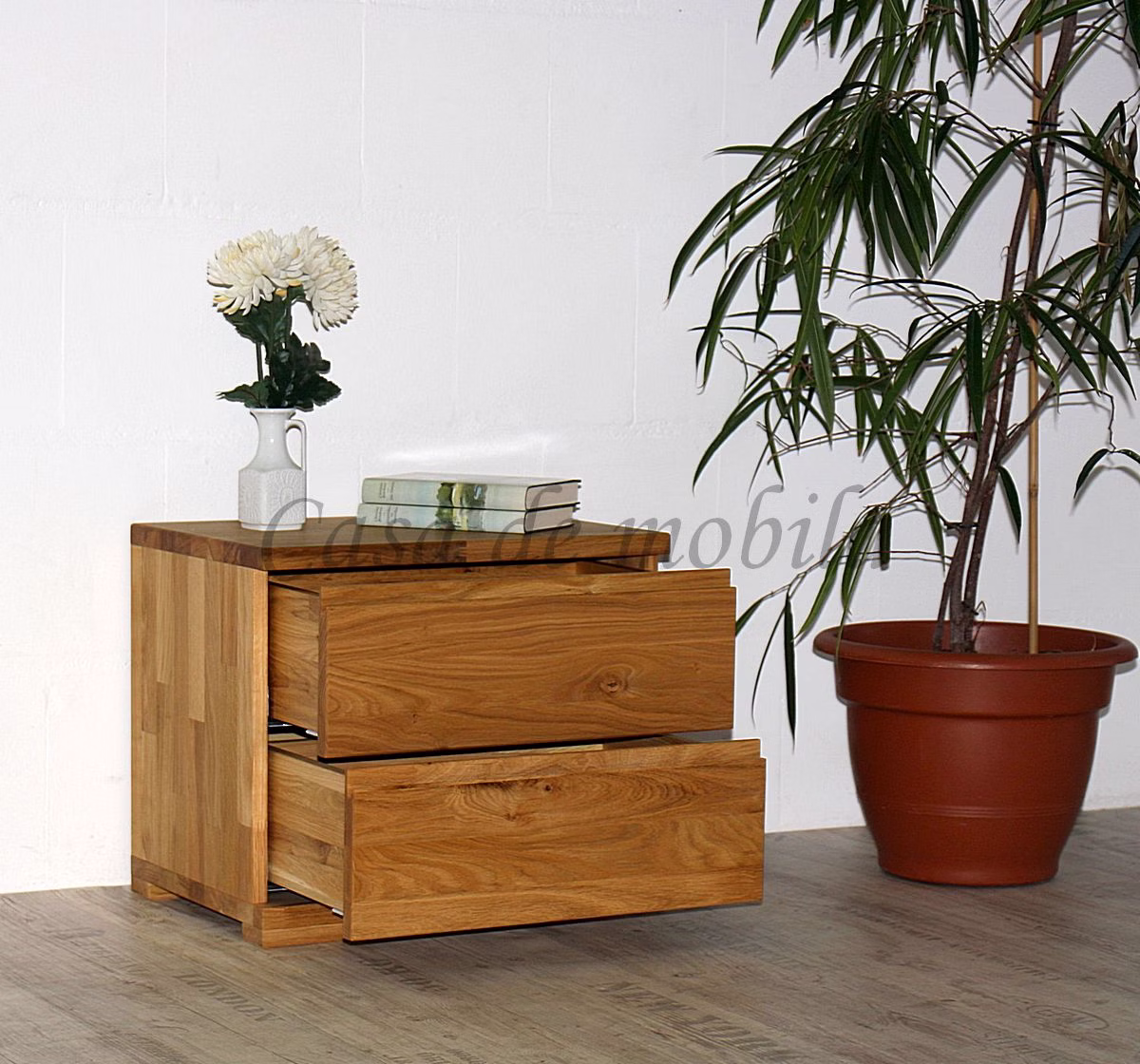 ALTONA I – geöffnete Schubladen Massivholz Nachtschrank I mit 2 schubladen 50x45x35cm ALTONA Wildeiche massiv geölt von Casademobila Goslar