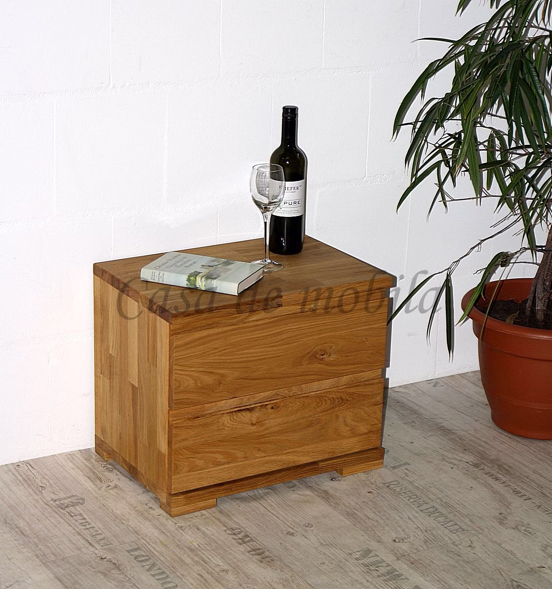 ALTONA I – Nachttisch mit Blumendekoration Massivholz Nachtkommode I 50x45x35cm ALTONA Wildeiche massiv geölt von Casademobila Goslar