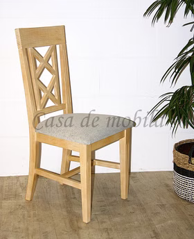 Polsterstuhl 47x100x44cm MALAGA Pinie decape gebürstet Polster grau Spanische Polsterstuhl 47x100x44cm MALAGA Pinie decape gebürstet Polster grau Spanische