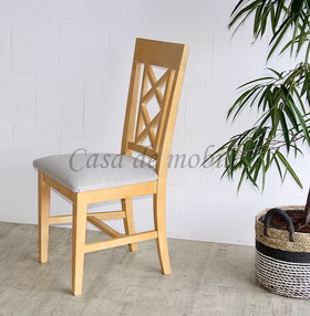 Stuhl mit Sitzpolster grau ROSSIO 47x100x44cm Pinie massiv mediterraneo honig gebürstet Casa de mobila Goslar