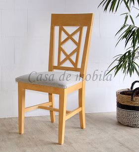 Esszimmerstuhl mit Sitzpolster grau ROSSIO 47x100x44cm Pinie massiv mediterraneo honig gebürstet Casa de mobila Goslar