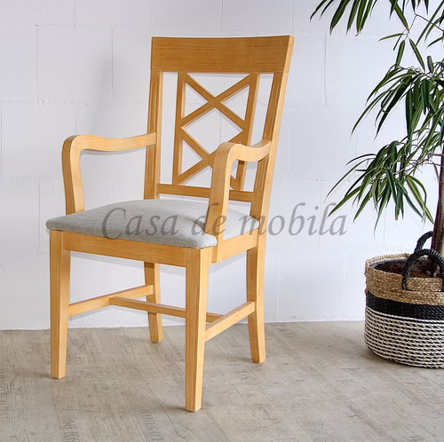 Armlehnstuhl 52x100x48cm MALAGA Pinie mediterraneo gebürstet Polster grau Casa de mobila Goslar