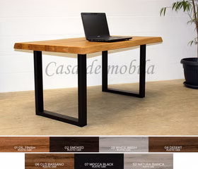 Tisch Baumkante 160x76x90cm ROMA LUTON rustikale Eiche lackiert Esstisch mit metallbeine U, Roma 6 cm Baumkante rustikale Eiche 01 Oel Finish lackiert Casa de mobila Goslar