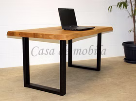 Tisch Baumkante 160x76x90cm ROMA LUTON rustikale Eiche lackiert Schreibtisch mit Baumkante ROMA, Metallbeine Luton 160x76x90cm rustikale eiche massiv lackiert Casa de mobila Goslar