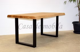 Tisch Baumkante 160x76x90cm ROMA LUTON rustikale Eiche lackiert Küchentisch mit Baumkante ROMA, Metallbeine Luton 160x76x90cm rustikale eiche massiv lackiert Casa de mobila Goslar