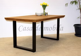 Esszimmer-tisch 160x76x90 cm ROMA rustikale Eiche massiv Schweizer Kante, Metallbeine U Luton Casa de mobila Goslar
