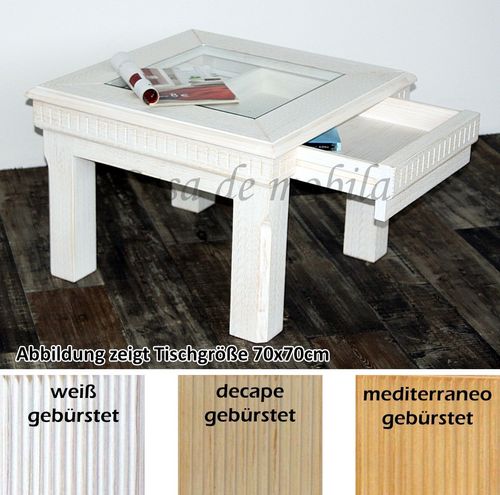 Couchtisch mit Schublade 90x49x90cm ROSSIO Pinie gebürstet