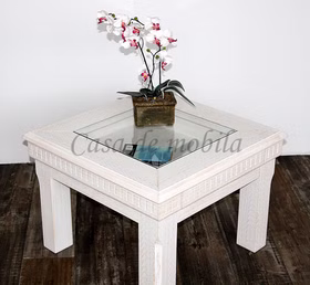 Massivholz Wohnzimmertisch mit Glasplatte und Schublade 70x70cm Pinienholz massiv weiss gebürstet Casa de mobila Goslar Spanische massivholzmöbel Rojas Massivholz Wohnzimmertisch mit Glasplatte und Schublade 70x70cm Pinienholz massiv weiss gebürstet Casa de mobila Goslar Spanische massivholzmöbel Rojas