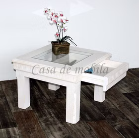 Massivholz Beistelltisch mit Glasplatte und Schublade 70x70cm Pinienholz massiv weiss gebürstet Casa de mobila Goslar Spanische massivholzmöbel Rojas Massivholz Beistelltisch mit Glasplatte und Schublade 70x70cm Pinienholz massiv weiss gebürstet Casa de mobila Goslar Spanische massivholzmöbel Rojas