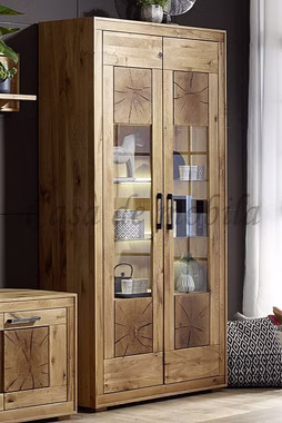 Breite vitrine 2 türig mit Stirnholz Rustikal Wildeiche massiv geölt casademobila Goslar Breite vitrine 2 türig mit Stirnholz Rustikal Wildeiche massiv geölt casademobila Goslar