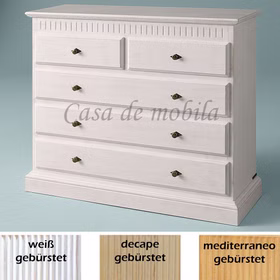 Kommode 5 Schubladen 111x94x43cm HIDDENSEE Pinie massiv gebürstet Massivholz Schubladenkommode Landhaus Pinie massiv weiss Sand decape Honig Mediterano gebuerstet casademobila Goslar