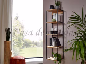 Wandboard Hängeregal 35x128x30cm Massivholz Wildeiche massiv natur geölt schwarzes Metall Industrie casademobila