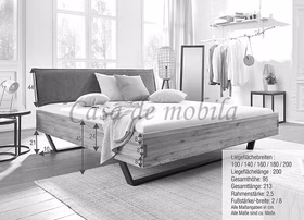 Elch Kufenbett mit Polsterkopfteil Wildeiche massiv natur geölt 140x200cm casademobila Goslar