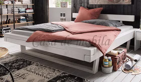 Massivholz Balkenbett mit U Holzbeine WOODSTOCK 140, 160, 180cm Kiefer massiv weiß lasiert Casa de mobila Goslar