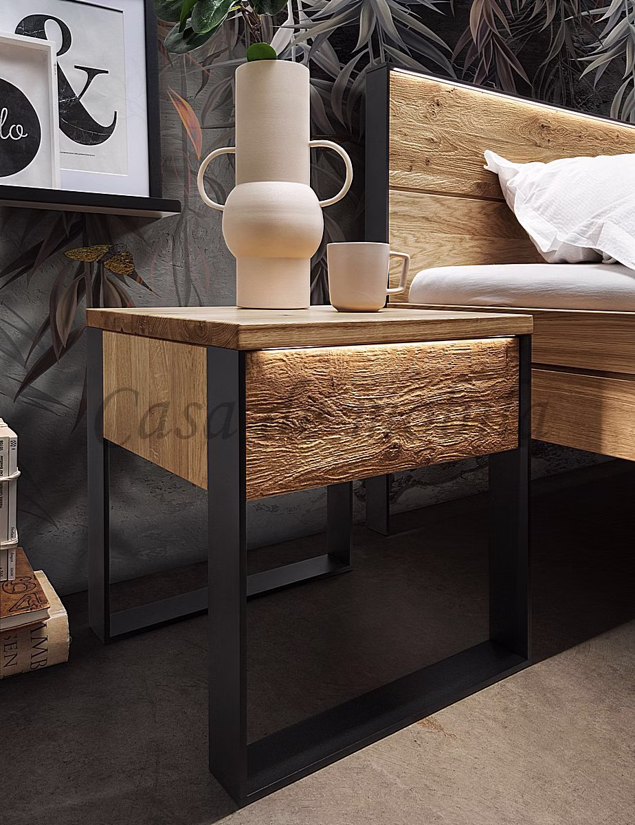Vollholz Nachttisch Nachtkommode Kernbuche Wildeiche geölt Nachttisch Metallkufen schwarz Industrielook Forestales casademobila Vollholz Nachttisch Nachtkommode Kernbuche Wildeiche geölt Nachttisch Metallkufen schwarz Industrielook Forestales casademobila