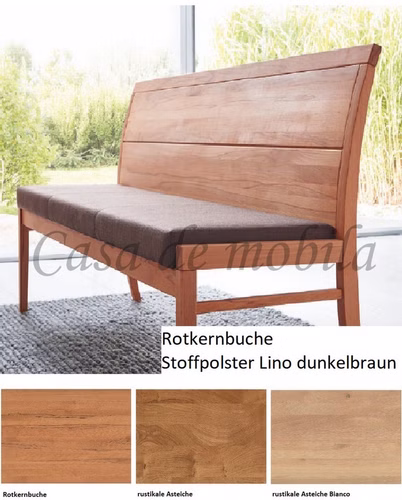Massivholz Rotkernbuche Asteiche Sitzbank CASERA 210x89x53cm geölt Stoffpolster Lino mit Rückenlehne Wimmer casademobila Massivholz Rotkernbuche Asteiche Sitzbank CASERA 210x89x53cm geölt Stoffpolster Lino mit Rückenlehne Wimmer casademobila