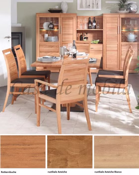 Massivholz Essgruppe 7tlg. Säulentisch Casera geölt Lederpolster Colorado Set Tisch und Stühle Rotkernbuche Asteiche Wimmer casademobila
