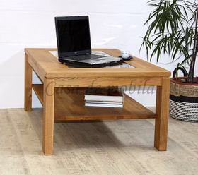 Couchtisch 125x49x75cm CASERA rustikale Asteiche massiv Massivholz couchtisch mit glasplatte und ablage 125x49x75cm CASERA rustikale Asteiche massiv von Casademobila Goslar
