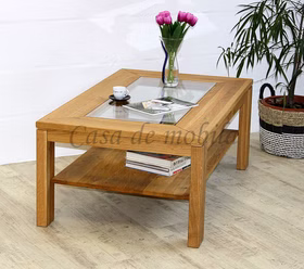 Couchtisch 125x49x75cm CASERA rustikale Asteiche massiv Massivholz Sofatisch mit glasplatte und ablage 125x49x75cm CASERA rustikale Asteiche massiv von Casa de mobila Goslar
