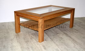 Massivholz Couchtisch mit Glasplatte und Ablageboden 125x49x75cm CASERA Rotkernbuche massiv geölt Casa de mobila Goslar