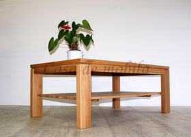 Massivholz Stubentisch mit Glasplatte und Ablageboden 125x49x75cm CASERA buche massiv geölt Casa de mobila Goslar