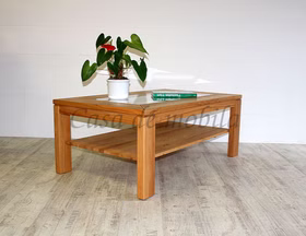 Massivholz Wohnzimmertisch mit Glasplatte und Ablageboden 125x49x75cm CASERA buche massiv geölt Casa de mobila Goslar