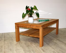 Massivholz Couchtische mit Glasplatte und Ablageboden 125x49x75cm CASERA buche massiv geölt Casa de mobila Goslar