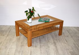 Massivholz Wohnzimmertisch mit Glasplatte und Ablage CASERA 125x49x75cm kernbuche massiv geölt Casa de mobila Goslar