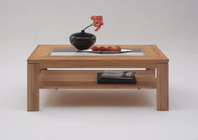 Wimmer Couchtisch mit Glasplatte und Ablage 125x49x75cm CASERA buche massiv geölt Casa de mobila Goslar