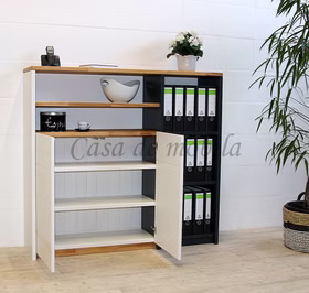 Massivholz Büromöbel 134x123x33cm CONTRA Kernbuche geölt / weiß / anthrazitgrau von Casademobila Goslar