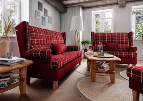 Sofa mit hoher rückenlehne landhaus 3-Sitzer 140x112x96cm SYLT rot kariert Eiche lackiert von Casa de mobila Goslar Sofa mit hoher rückenlehne landhaus 3-Sitzer 140x112x96cm SYLT rot kariert Eiche lackiert von Casa de mobila Goslar