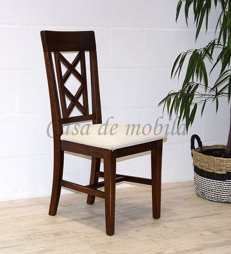 Polsterstuhl ROSSIO 47x100x44cm Pinie kolonial nussbaumfarben lackiert Polster weiß Casa de mobila Goslar Polsterstuhl ROSSIO 47x100x44cm Pinie kolonial nussbaumfarben lackiert Polster weiß Casa de mobila Goslar