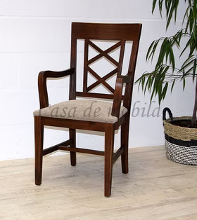 Armlehnstuhl 52x100x48cm ROSSIO Pinie nussbaumfarben Polster beige von Casademobila Goslar Armlehnstuhl 52x100x48cm ROSSIO Pinie nussbaumfarben Polster beige von Casademobila Goslar