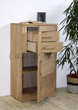 Flurkommode schmal mit holztür und schubladen CASERA 64x123x42cm rustikale Asteiche massiv bianco geölt Casa de mobila Goslar