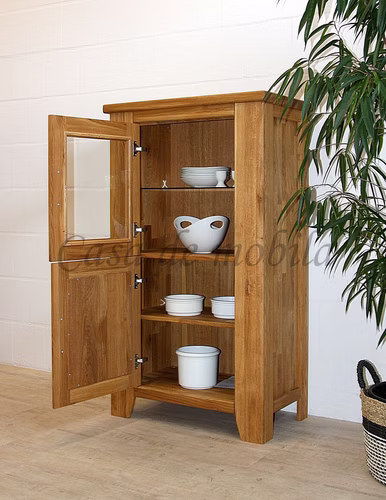 Massivholz Highboard mit Glastür links LOFT 80x139x47cm Eiche massiv natur geölt Casa de mobila Goslar