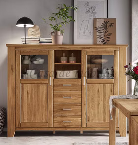 Massivholz Highboard LOFT Breit 202x151x47cm Eiche massiv natur geölt Casa de mobila Goslar