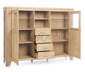 highboard mit glastüren LOFT Breit 202x151x47cm Eiche massiv natur geölt Casa de mobila Goslar