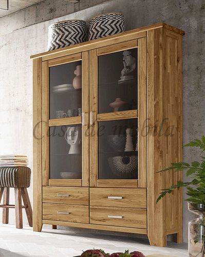Vitrinenschrank breit 144x206x47cm LOFT Eiche natur geölt