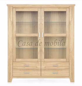 Massivholz Geschirrschrank mit Glastüren und Schubladen Breit LOFT 144x206x47cm Eiche massiv natur geölt Casa de mobila Goslar Massivholz Geschirrschrank mit Glastüren und Schubladen Breit LOFT 144x206x47cm Eiche massiv natur geölt Casa de mobila Goslar