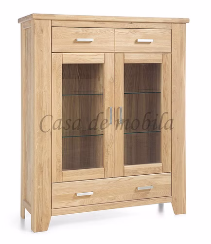 Massivholz Vitrinenschrank mit schubladen niedrig LOFT 131x160x47cm Eiche massiv natur geölt Casa de mobila Goslar