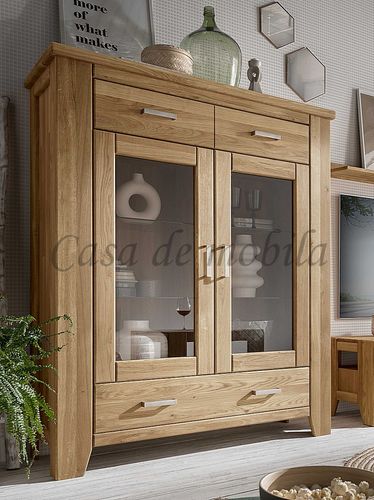 Vitrine niedrig Schubladen 131x160x47cm LOFT Eiche geölt