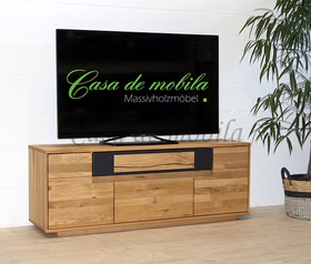 Massivholz TV-Lowboard FLORENZ 153x57x40cm Wildeiche massiv geölt beleuchtet Design-Schublade Massivholz TV-Lowboard FLORENZ 153x57x40cm Wildeiche massiv geölt beleuchtet Design-Schublade