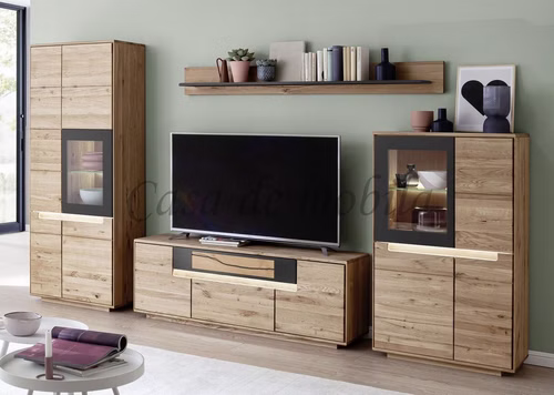 Massivholz Wohnwand FLORENZ 4teilig Wildeiche massiv geölt beleuchtet Design-Türen Massivholz Wohnwand FLORENZ 4teilig Wildeiche massiv geölt beleuchtet Design-Türen