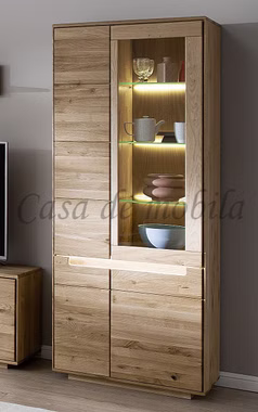 Massivholz Vitrine FLORENZ 77x200x40cm Wildeiche massiv geölt beleuchtet Glas rechts Massivholz Vitrine FLORENZ 77x200x40cm Wildeiche massiv geölt beleuchtet Glas rechts