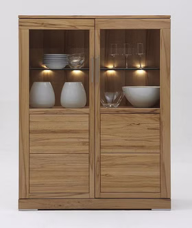 Echtholz Vitrinenschrank Casera 120x154x42cm Kernbuche, Asteiche massiv natur oder Bianco geölt Wimmer Casa de Mobila